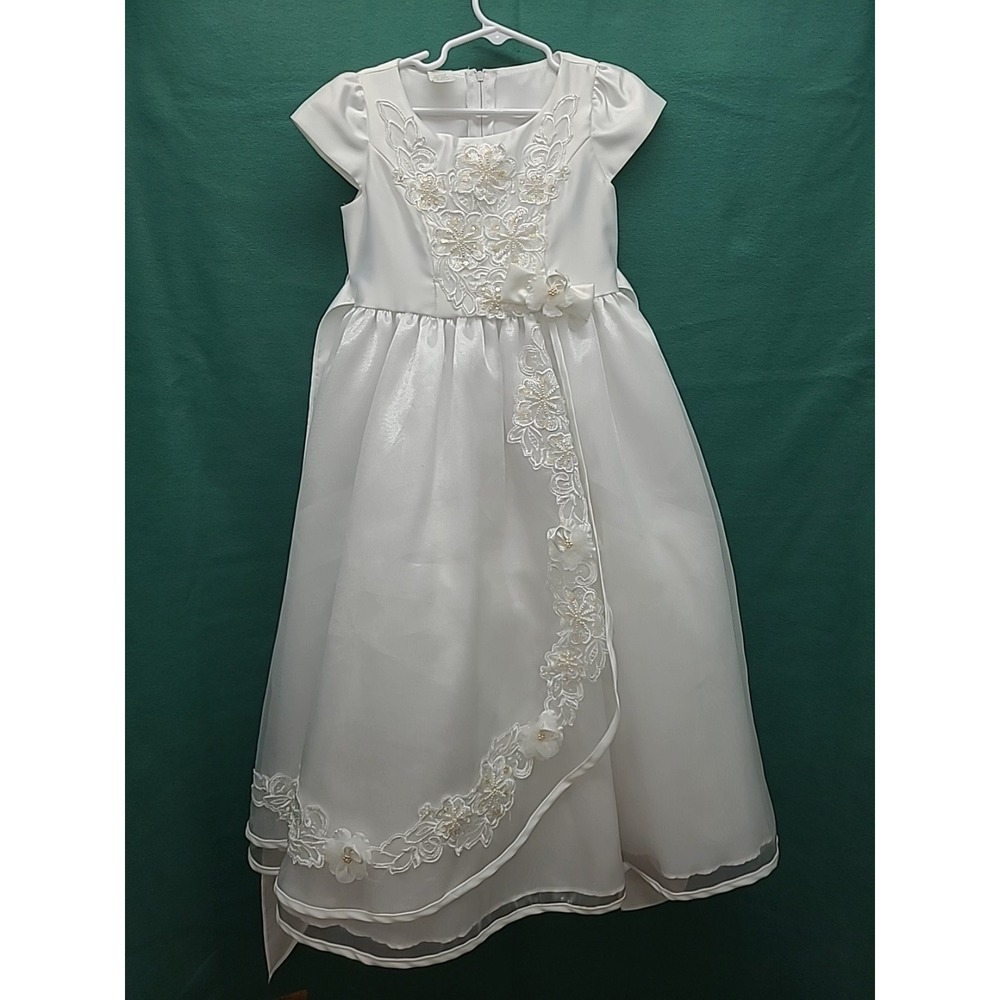 First Communion Flower Girl Dress Beaded Sequins KID Connection sz 4 Made in USA